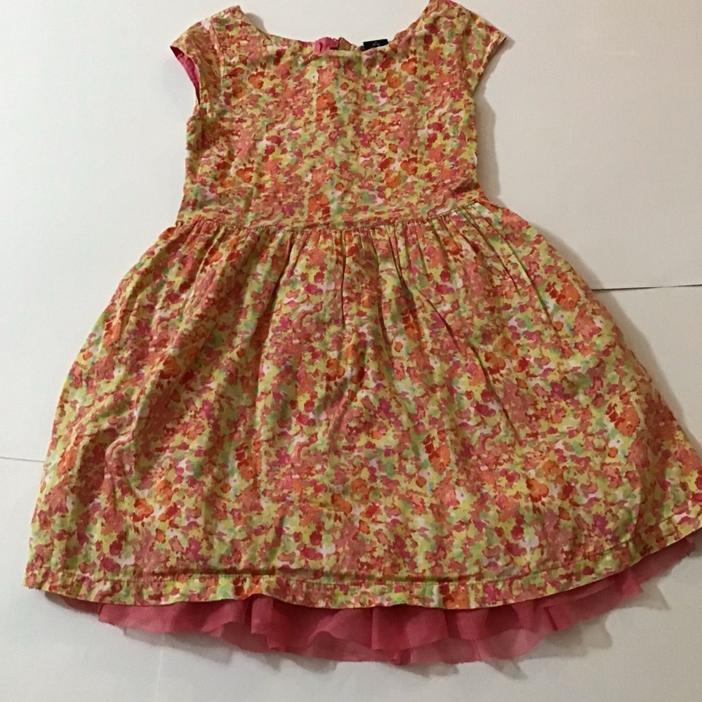 GAP Dress Girls Sz Small (6-7) Pink Orange Floral Fit Flare Cap Sleeve Tulle - Picture 4 of 15